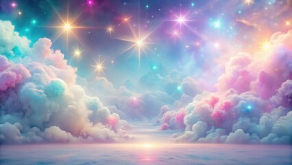 Wall Mural - Dreamlike Celestial Landscape A Serene Vision of Pastel Clouds and Radiant Stars