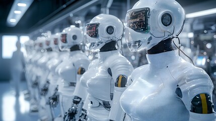Poster - Robotic assistants operating in a high tech futuristic medical research facility showcasing the latest advancements in automated healthcare technology and scientific innovation