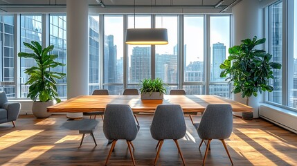 Wall Mural - Modern office conference room, city view, sunlight