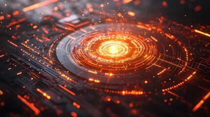 Poster - mesmerizing abstract image depicting a high tech digital vortex with radiating lines and a glowing l