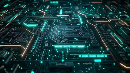 Poster - vibrant neon circuits flowing into a mesmerizing vanishing point on a dark cyberpunk inspired backgr