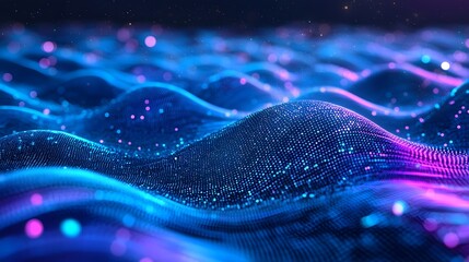 Poster - captivating digital waves in shades of blue and violet forming a tech inspired flow the abstract dyn