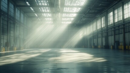 Wall Mural - Sunbeams in empty warehouse; industrial space