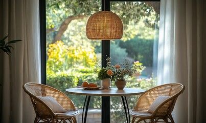 Wall Mural - Sunny patio breakfast nook,  garden view