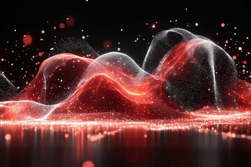 Poster - Abstract Red and White Particle Wave Background