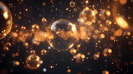 Poster - mesmerizing sci fi backdrop with glowing digital orbs and sparkling particles an abstract futuristic