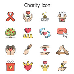 Wall Mural - Charity, Donation, Volunteer icon set in thin line style