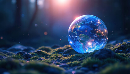 Fragile Earth: A Glowing Orb in a Mystical Forest