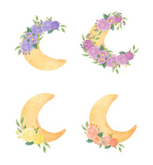 Wall Mural - illustration of moon  with flowers