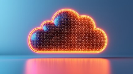 Poster - A stylized cloud icon illuminated with vibrant colors, representing digital storage and technology.