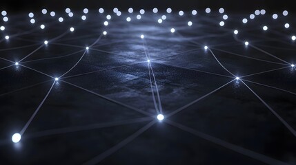 Poster - pulsating technology inspired network grid with luminous glowing lights in a dynamic futuristic abst