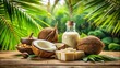© udomsak - Natural coconut oil and soap making process in a tropical environment with coconuts and walnuts nearby