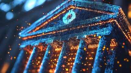 Leinwandbilder - Create a digital hologram of a virtual internet bank in high fidelity digital space interactive environment tech perspective innovative concept
