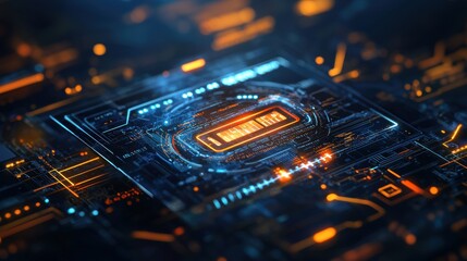 Poster - Secure payment transfer glowing on a futuristic interface digital realm high fidelity visualization tech environment close-up view innovative concept