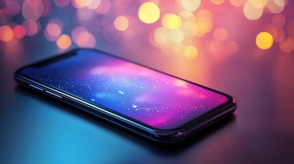 Fototapete - Exploring internet banking features on a smartphone screen digital space visual content modern environment close-up view glowing interface concept