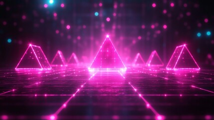 Aufkleber - Neon Glowing Pink Pyramids Digital Art Abstract Background