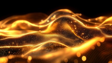 Poster - Abstract Golden Particle Wave Background Design