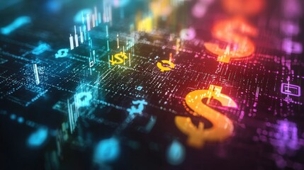 Fototapete - Visualizing digital cash flow vibrant colors and high fidelity in a financial analysis environment