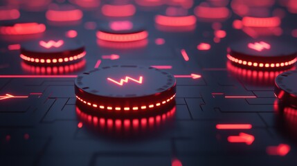 Aufkleber - Exploring digital tokens and glowing arrows representing global high fidelity in a futuristic virtual environment
