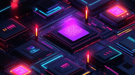 Aufkleber - Illuminated digital tokens and arrows representing global high fidelity in a virtual environment