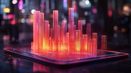 Leinwandbilder - Visualizing financial data holographic bar graphs in a high-fidelity internet bank environment