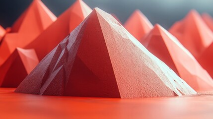 Poster - Abstract Red Polygonal Mountain Range Digital Art