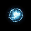 © praewpailyn - glowing energy orb with bright electric blue core, radiating light and energy in dark background
