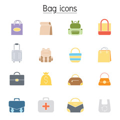 Poster - Bag icon set in thin line style