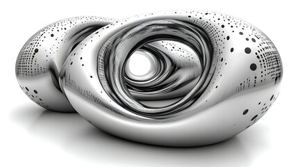 Abstract metallic sculpture with swirling forms and dots