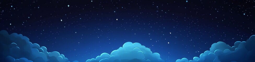 Wall Mural - Night sky above fluffy clouds with twinkling stars.