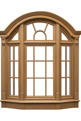 Wall Mural - A detailed wooden window frame featuring an arched top and multiple panes with decorative molding.