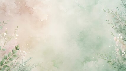 Wall Mural - Serene Botanical Watercolor Background with Delicate Floral Accents and Soft Pastel Hues