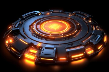 Poster - Futuristic Circular Technological Device with Glowing Orange Lights