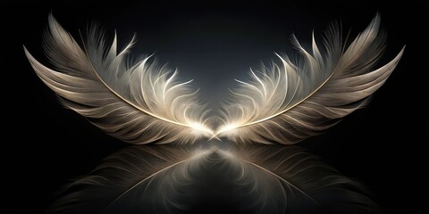 Wall Mural - Elegant Golden Feathers Reflecting on Dark Surface A Symbol of Grace and Serenity
