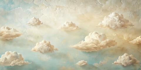 Wall Mural - serene dreamscape a textured celestial canvas featuring soft, fluffy clouds drifting across a vintag