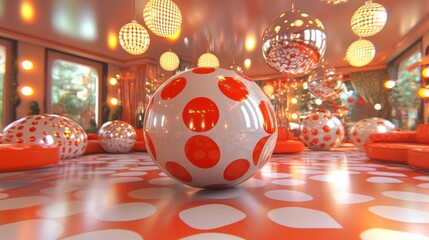 Poster - Orange and White Polka Dot Room Interior Design