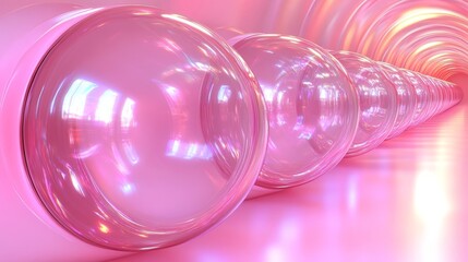 Poster - Pink Glass Spheres in a Futuristic Tunnel, Abstract 3D Render