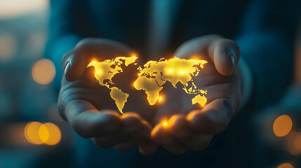 Aufkleber - A person holds a glowing digital map of the world, symbolizing global connectivity and technological advancement.