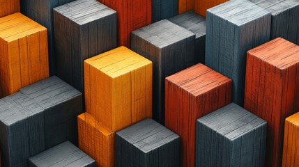 Poster - Abstract Wooden Blocks Composition: A Play of Colors and Textures