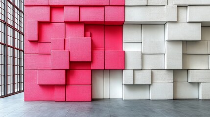 Poster - Abstract Pink and White Cube Wall Architectural Design