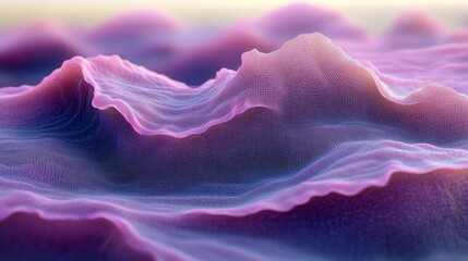 Poster - Abstract Purple and Blue Digital Landscape: A Mesmerizing 3D Render of Wavy Terrain