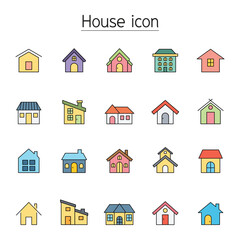 Sticker - House icon set in thin line style