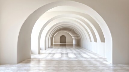 Poster - Endless White Archway Corridor: A Minimalist Architectural Design