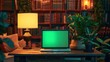 © Palugada - Laptop with green screen on the table in the library at night