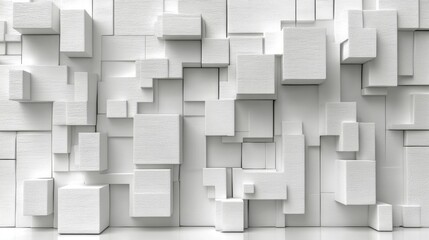 Poster - Abstract White Cubic Structure: Modern 3D Block Wall Design