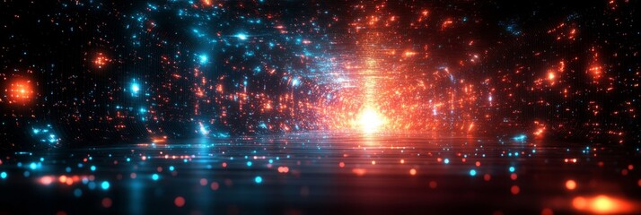 Aufkleber - Abstract Neon Lights Tunnel Digital Art Background