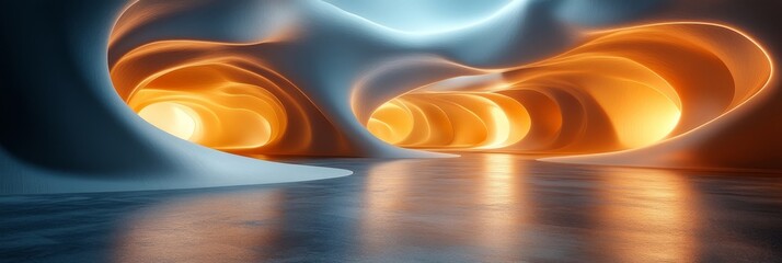Aufkleber - Abstract Orange and Blue Cave Interior with Glowing Walls