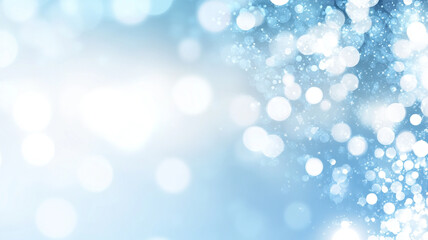 abstract winter background with blurred blue bokeh light magical glowing particles in snowy bright s