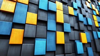 Poster - Abstract Composition of Blue, Orange and Gray Cubes