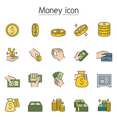 Poster - Money, Cash, Coin, Currency icon set in thin line style